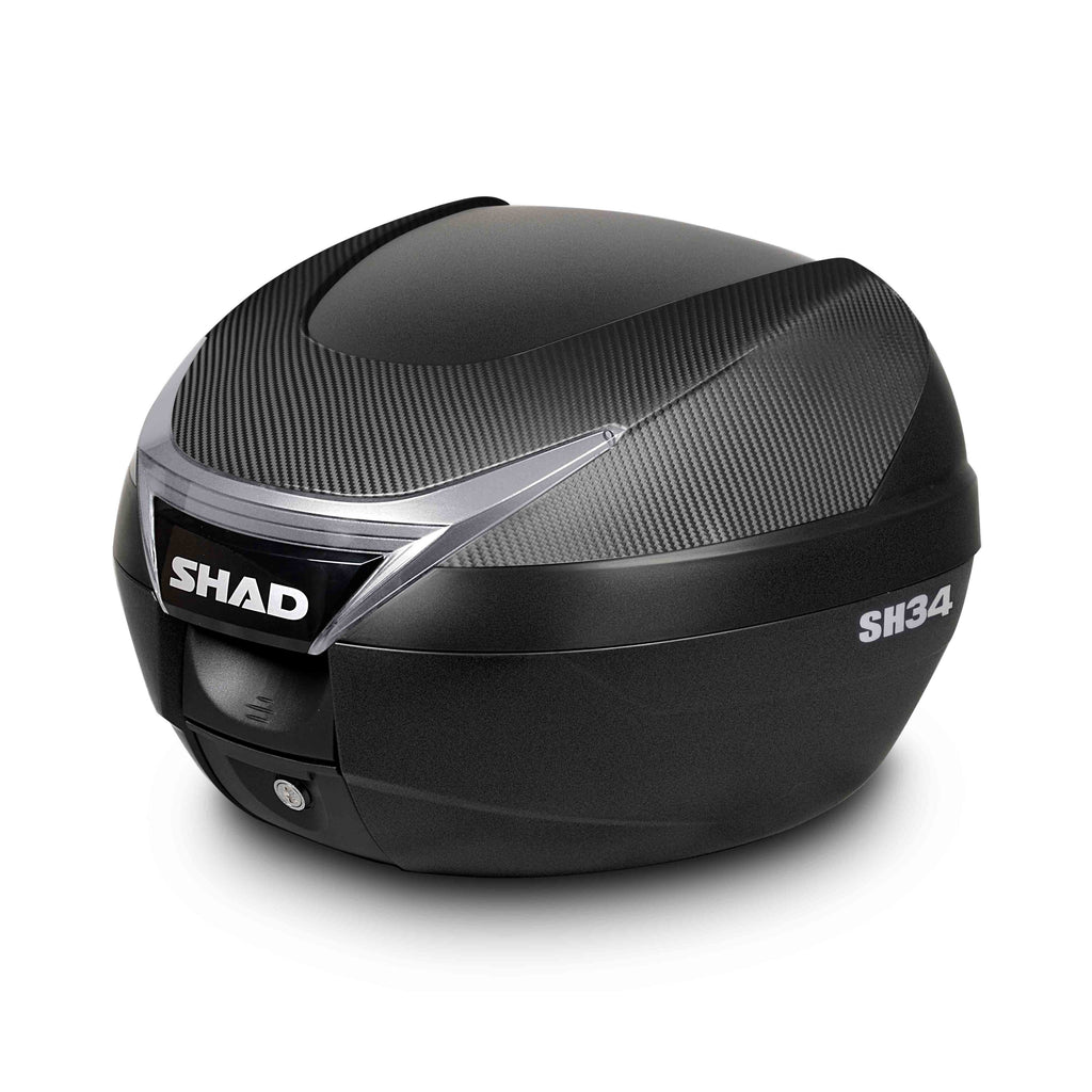 Top Case SHAD para motocicletas, diseño elegante y amplio espacio de almacenamiento.